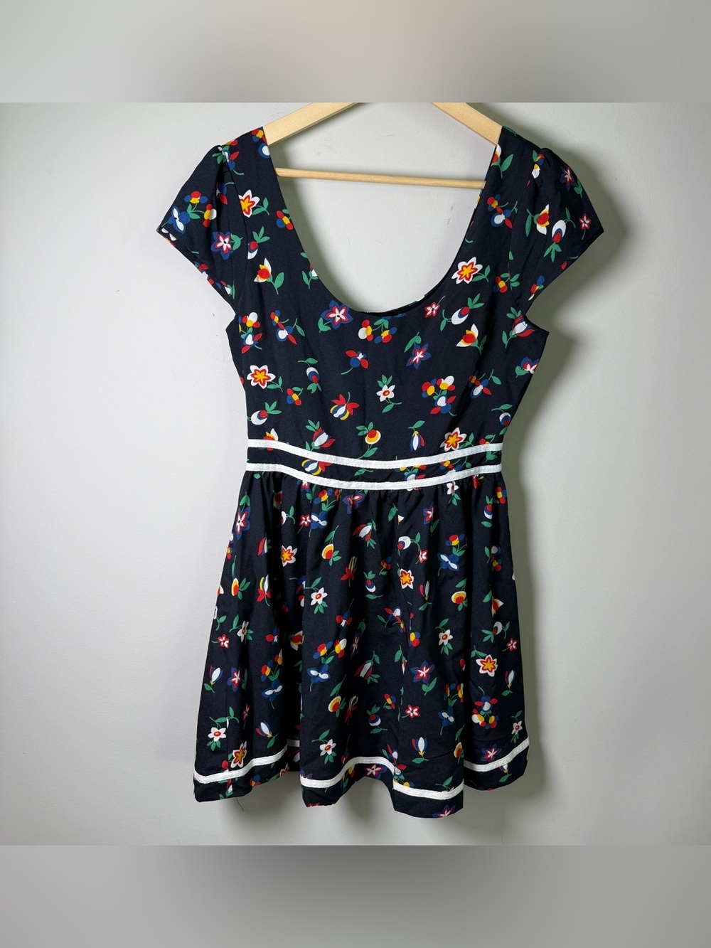 Lucca Couture Navy Folk Floral Cutout Back Mini Dress Cottagecore Whimsigoth - 6